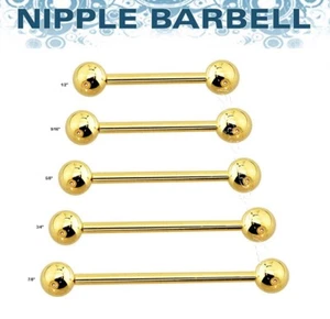 PAR DE BARRAS DE ANILLO DE PEZÓN DE ACERO QUIRÚRGICO 316L chapadas en oro de 14g 1/2"- 7/8" - Imagen 1 de 2