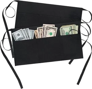 BOHARERS 2 Pack Waitress Apron With 3 Pockets - Black Server Aprons - Waiter Sho - Picture 1 of 7