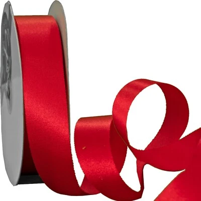 3 Rolls of 1in Red Ribbon No-Wire Edge Nylon Fabric Double Faced Holiday Bows - Image 1 of 4