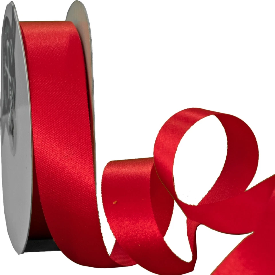3 Rolls of 1in Red Ribbon No-Wire Edge Nylon Fabric Double Faced Holiday Bows - Image 1 of 4