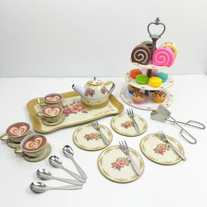 Tea Set Little Girls Toddler Play Tea Party Lots Of Pieces Macaroons Treats - Picture 1 of 6