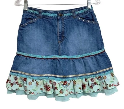 Mary-Kate & Ashley Girls Denim Skirt Size 14 Floral Ruffle Trim Cotton Blend - Image 1 of 4