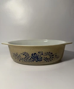 Pyrex Homestead Casseruola Piatto Blu Marrone 2,5 qt Ovale 045 Vintage Bellezza Collezionisti - Foto 1 di 13