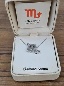 1/8th Ct Diamond 10K White Gold Zodiac Scorpio 2 grams Pendant Necklace 18" - Picture 1 of 9