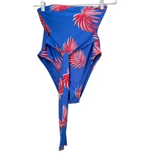 Forever Blue Pink Palm Leaf One Piece Women's Swimsuit Tie Front Size L NWOT - Picture 1 of 5
