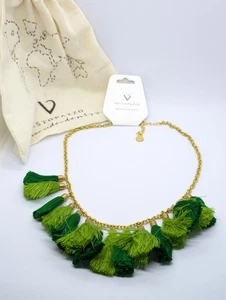 Vestopazzo Green Tassel Necklace On A Gold Tone Chain, Italian Tassel Necklace - Picture 1 of 8