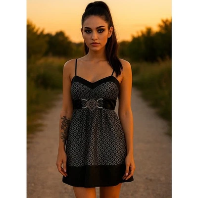 Vintage Wet Seal Minidress Babydoll Y2K Black Silver Goth Whimsigoth Small Fairy - Image 1 of 4