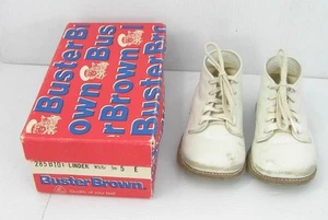 VINTAGE PAIR OF BUSTER BROWN BABY SHOES-285B10 LINDEN WHITE SIZE 5E IN BOX-VN - Picture 1 of 7