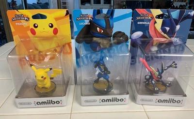 Amiibo Super Smash Bros lot: Pikachu, Lucario, Greninja - Image 1 of 3