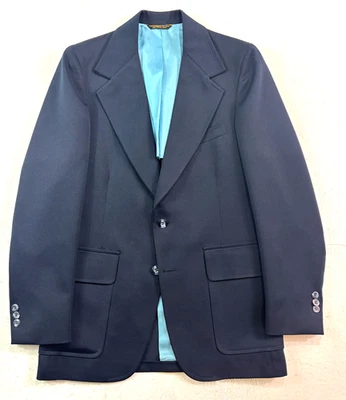 VTG 70s Deadstock 36R navy blue blazer jacket sport suit coat retro knit usa - Image 1 of 4