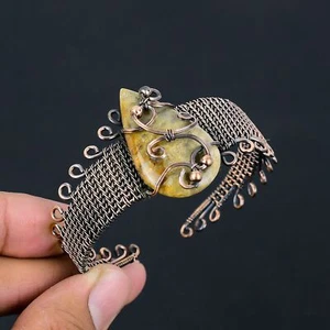 Fossil Coral Gemstone Copper Wire Wrap Bangle Adjustable Gift for Her f449 - Picture 1 of 6