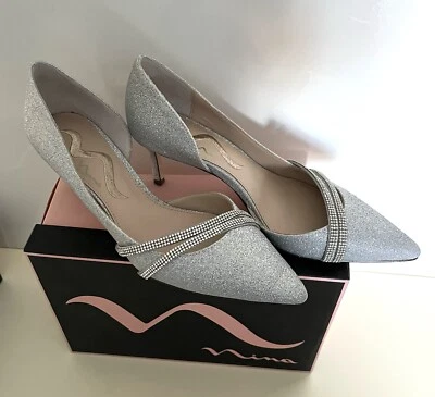 Nuevo en caja N by Nina Nevin Tacones Metálicos Plateados Talla 7.5 Foto 1 de 4