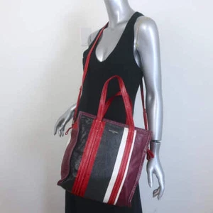 Balenciaga Bazar S Shopper Tote Red/Multi Striped Leather Crossbody Bag - Picture 1 of 15
