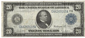 US TWENTY DOLLARS FRN FEDERAL RESERVE NOTE, CHICAGO, Series of 1914. Circulated. - Picture 1 of 2