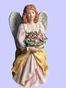 Homco Porcelain Angel Figurine 8806 With Floral Bouquet - Picture 1 of 11