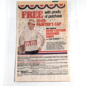 1988 M&M's Painter's Cap Promo Ad - Free Cap & Shirt Offer - Laminated Retro Dec - Bild 1 von 6