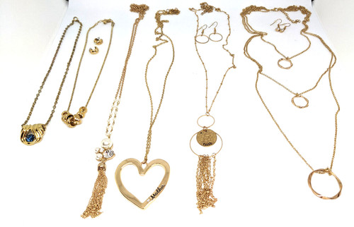 VETEMENTS NUOVO! Confezione Collane Lunghe Corte Nappa Glitz Perla Delicata Tonalità Oro