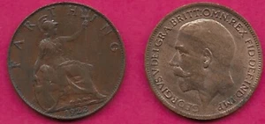 GREAT BRITAIN FARTHING 1922 UNCROWNED PORTRAIT OF KING GEORGE V FACING LEFT,lege - Picture 1 of 1