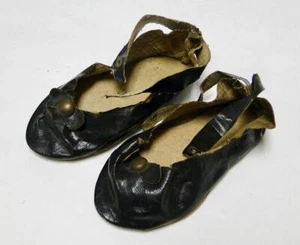 Zapatos de muñeca antiguos negros de tela de aceite franceses/alemanes grandes - Imagen 1 de 3