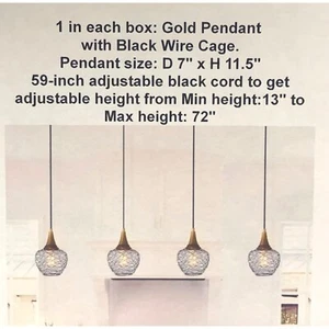 Modern 7 inch Mini Farmhouse Metal Cage Gold Pendant Light, Black Wire - Picture 1 of 3