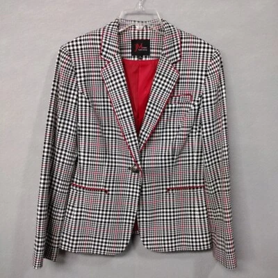 JM Studio By John Meyer Blazer Jacket Women 8 Lined Houndstooth Black White Red - Image 1 of 4