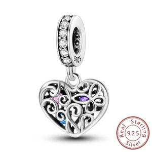 MULA Frauen 925 Sterling Silber DIY Charm CZ Herz Hohle Rebe Dangle Für Armband - Bild 1 von 7