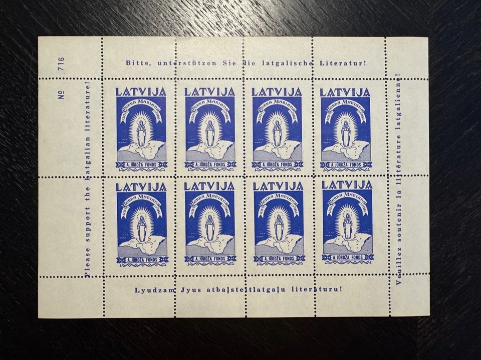 1965 LATVIA, Lettland exile stamp block of 8, A.Jurdza fund support Latgale - Image 1 of 1