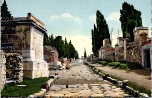 Alte Postkarte Herculanom Tor und Sepolcri Straße Pompeji Italien unbespielt - Bild 1 von 2