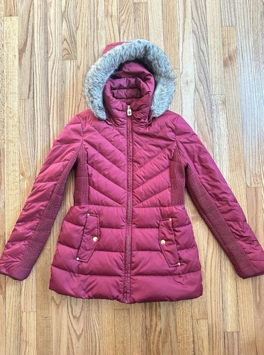 Cappotto Michael Kors donna S piumino imbottito parka cappotto pelliccia cappuccio rosso