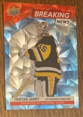 2024-25 Upper Deck Series 1 Breaking News Tristan Jarry #BN-7 /99 UD Card - Image 1 of 2