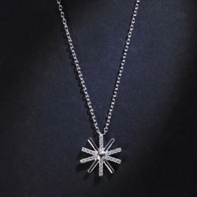 Collar enchapado en oro blanco de 14k colgante copo de nieve diamante simulado corte redondo 17" Foto 1 de 4