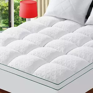 Bamboo Mattress Topper Cooling Thick Matress Pad Overfilled Plush Deep Pocket Fi - Picture 1 of 13