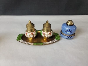 2 Sets Salt & Pepper Cloisonne Asian Brass - Picture 1 of 11