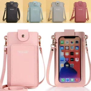 Womens Cell Phone Bag PU Leather Crossbody Mini Purse Wallet with Shoulder Strap - Picture 1 of 14