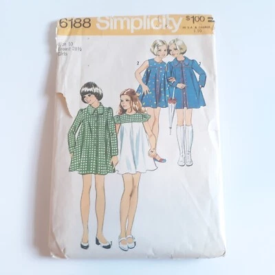 Simplicity 6188 Girls Tent Dress And Coat Pattern Bust 28.5 Size 10 Cut - Image 1 of 2