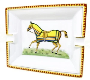 Hermes Paris Ashtray Horse Pattern Color yellow Plate Tray Porcelain No Box Used - Picture 1 of 10