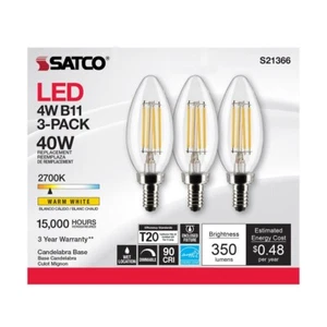 Satco S21366 - 4 Watt B11 LED Bulbs - 2700K - 120 Volts (3 or 6 Bulbs) - Picture 1 of 12