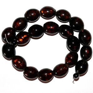G3547 Dark Honey Brown Silver Foil-Lined 20mm Oval Lampwork Glass Beads 16" 