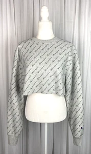 Champion Women’s Sz XS Gray Logo Print Reverse Weave Cropped Sweatshirt - Picture 1 of 6