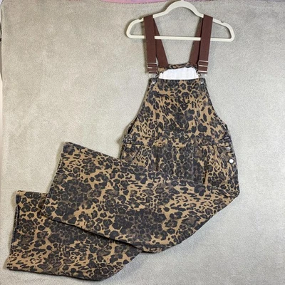 Mono con estampado de leopardo para mujer grande marrón negro denim babero pierna ancha guepardo Foto 1 de 4