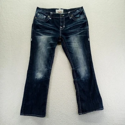 Pantalones de mezclilla Big Star Maddie Bootcut para mujer 32R lavado oscuro desgastado dobladillo Foto 1 de 4