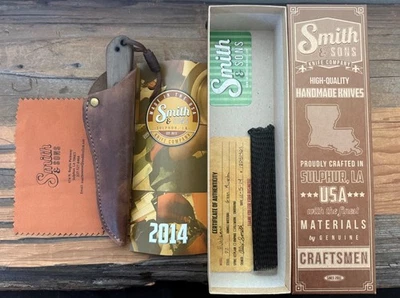 Smith & Sons Knife Co Hunstman, hoja D2 de molienda hueca de 4,375", verde OD, cuero Foto 1 de 4