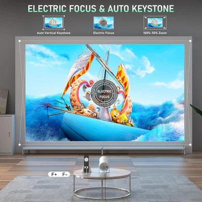 Mini Projector WiFi Bluetooth 1080P Netflix 16000L Auto Keystone Portable - Image 1 of 4