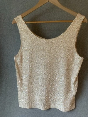 J. Crew Women's Ivory Sequin Embellished Party Holiday Tank Top Sz M Cotton - Image 1 of 4