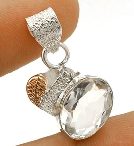 Natural Leaf 2CT White Topaz 925 Sterling Silver Pendant 1 1/5 " Long @3-8 - Picture 1 of 1