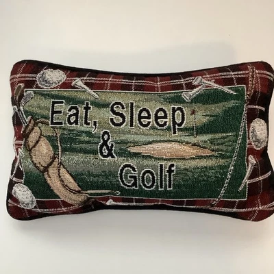 Eat Sleep & Golf 挂毯口音枕头 12x8 复古高尔夫装饰 — 第 1/4 张图片