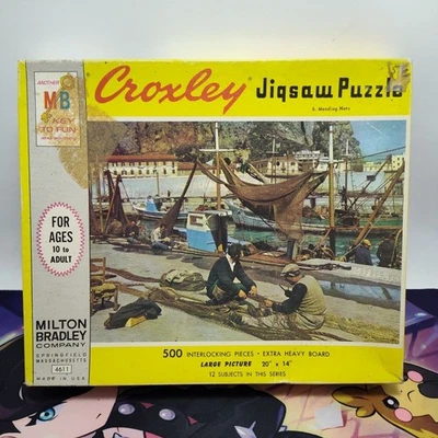 Vintage 1968 Milton Bradley Croxley 500 Piece Puzzle #6 Mending Nets 20”x 14” - Image 1 of 4