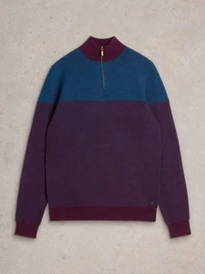 White Stuff Jacquard Funnel Men's Newport Merino Wool Knitted Zipped Cosy Jumper - Picture 1 of 6
