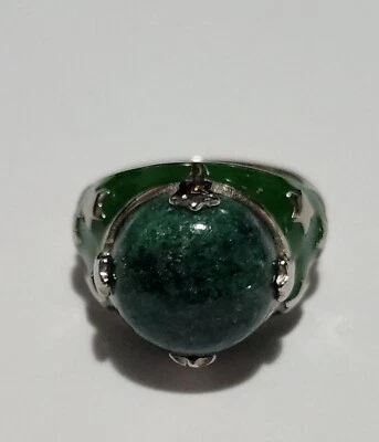 Anillo de acero inoxidable verde aventurina (11,40 quilates) y esmalte - talla 9 Foto 1 de 4