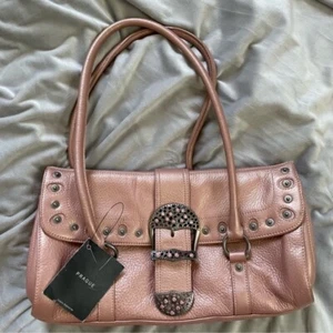 Brand New with Tags PRAGUE Dusty Rose Pink Leather Bag with Crystals Shoulder - Picture 1 of 14